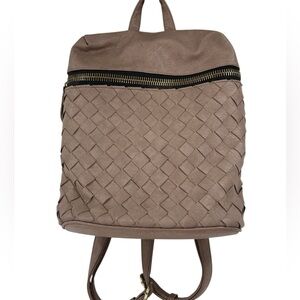 Madison West Woven Faux Leather Backpack Taupe Neutral Travel School